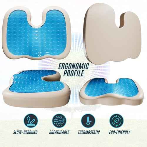 Ergonomic Seat Cushion Orthopedic Gel Memory Foam Cushion, Office Chair Cushion, Computer Chair Cushion, Oeko-TEX 100 Certified for Comfort and Posture