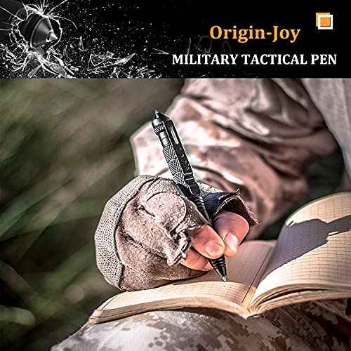 Origin-Joy 7 Pack Tactical Pens Self Defense, Military EDC Glass Breaker Pen for Men and Police, Heavy Duty Metal Pen with 28 Black Refills