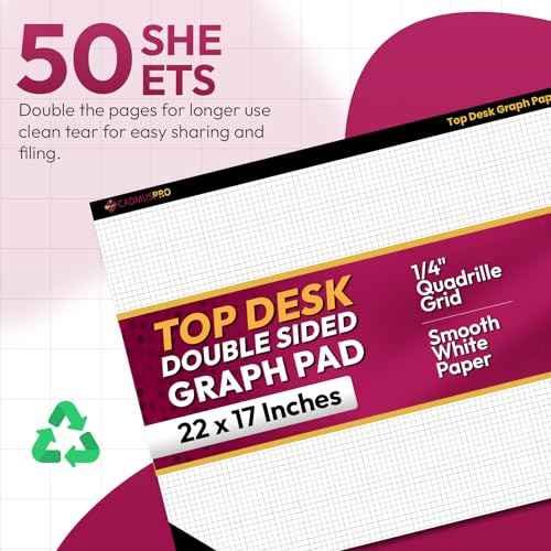 Top Desk Graph Paper Pad 22x17 Inch, 50 Sheets, Double-Sided, 70 GSM Large Quadrille Grid Paper for Drafting, Design, Art & Illustration, Architecture and Academic Use