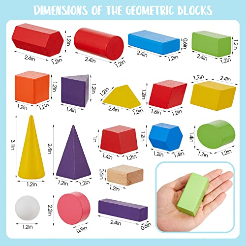 Deekin 36 Pcs Large 3D Geometric Wooden Shapes Blocks - Educational Toy