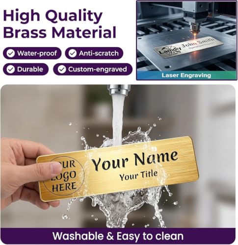 Custom Engraved Name Tag Identification Badge with Logo – Logo & Text