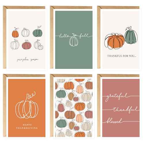 easykart labels 18 Happy Thanksgiving Cards Assortment, 6.75" x 4.5" with Envelope for Family Friends Kids Adults Clients Teachers Customers