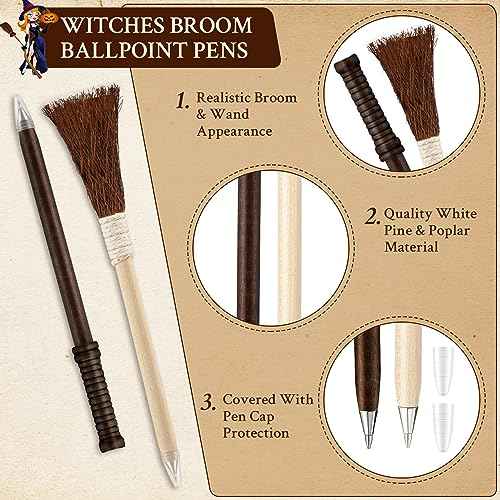 Seajan 30 Pcs Wand Ballpoint Pens and 30 Pcs Witch Broom Ballpoint Pens Wizard Party Favors for Teen Kids Birthday Gifts School Classroom Prizes Goodie Bag Fillers