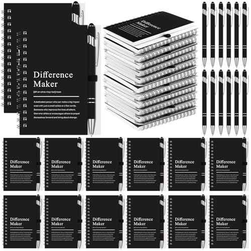 24 Sets Difference Maker Gifts Employee Appreciation Gifts Bulk Inspirational A6 Spiral Notebook Motivational Journals with Pen for Women Men Coworker Team Staff Christmas(Black)