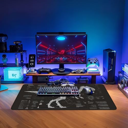 LEIWEIHOPE Dinosaur Skeleton Extended Gaming Mouse Pad 33x11.8 Inches - Large Desk Mat for Gaming & Office, Non-Slip Rubber Base