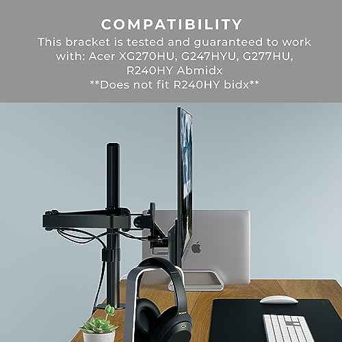 HumanCentric VESA Mount Adapter for Acer Monitor XG270HU, G247HYU, G277HU, R240HY Abmidx, Does not fit R240HY bidx, Works with 75x75 and 100x100mm Patterns, Hardware Included