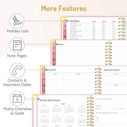 Forvencer 2026 Planner, Hardcover Calendar Planner Weekly and Monthly, January 2026 - December 2026, 8.5" x 11", Spiral Agenda Book with Tabs, Exquisite Daily Journal with Inner Pocket, Organizer Notebook for Office Home School, A4 Size, Pink