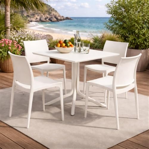 Niche Terrace White Plastic Outdoor Stackable Chair Set of 4