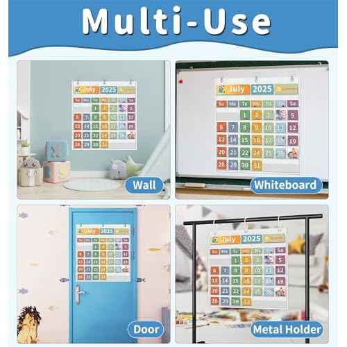 Yoink Classroom Calendar Pocket Chart for Kids Learning - 45 Pockets Monthly Calendar with Durable Fabric, Homeschool and Teacher Supplies, Preschool Kindergarten Wall Decor, Only Chart (White)