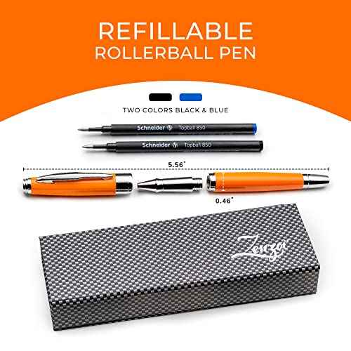 ZenZoi Elegant Orange Pen Set W/Fine Point Rollerball Ink ? Luxury Writing Pens For Men Or Women. Nice Pen Gift Set W/Roller Ball Tip Refills & High End Pen Box. Executive Smooth Quality Writing Pens