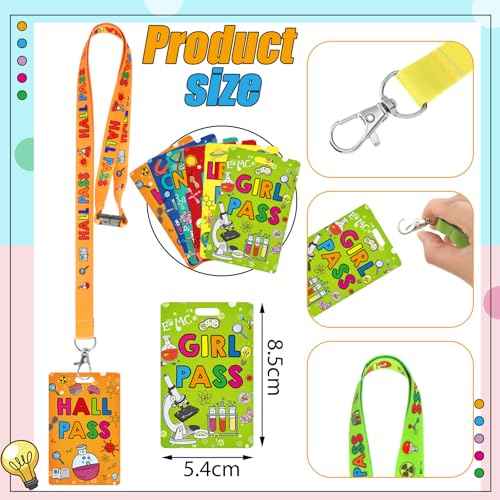 6 Pack Science Hall Passes Lanyards Unbreakable PVC Hall Pass Set with 34 Inch Lanyards for Classroom Elementary Middle School Restroom Library Office Teacher Management Supplies