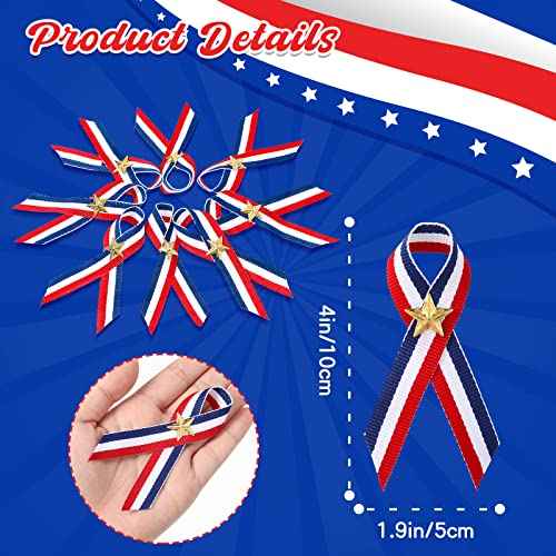 200 Pcs Veterans Day American Flag Ballpoint Pen and Patriotic Ribbon Pins with Star Set 1.0 mm Black Ink Gel 4th of July Ink Pen for Veterans Day Memorial Independence Party Supplies