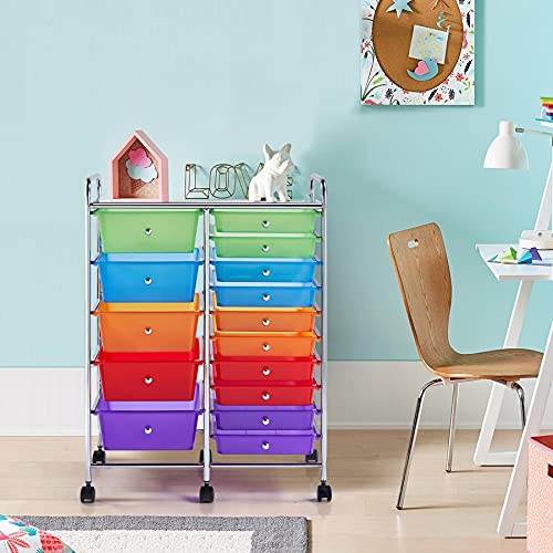 Yaheetech 15-Drawer Rolling Storage Cart Multicolor – Craft Organizer on Wheels