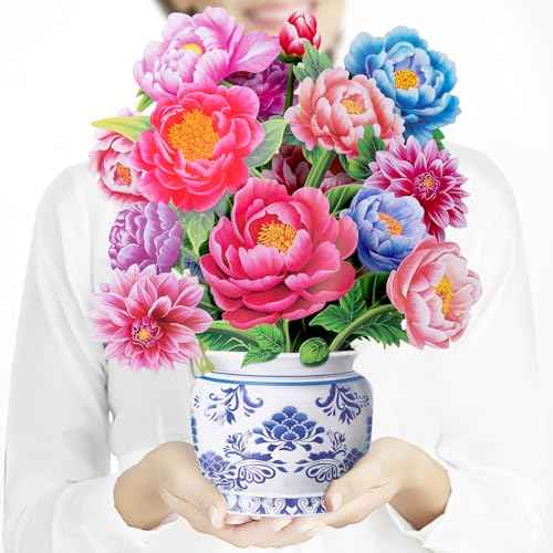 Airpark Pop Up Flower Card, 3D Paper Flowers Bouquet ? 14" Peony, Birthday, Mother¡¯s Day, Get Well Greeting Cards with Note Card & Envelope