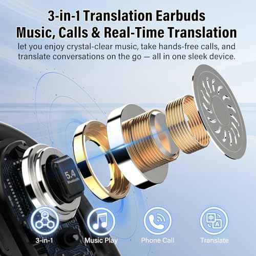 AI Translation Earbuds Real Time, Real Time Translator Headphones with 164 Languages & 7 Modes, Bluetooth 5.4 Translator Earbuds 36H Playback, Translate Ear Buds Device for Travel, Business Black