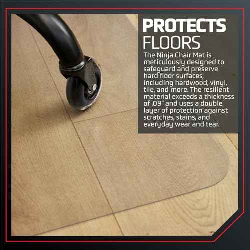 NINJA Easy Glide Office Chair Mat for Hardwood Floors, Strong Slip Resistant Under Desk Hard Wood Floor Protector, Stay in Place Plastic Computer Mats for Rolling Work Chairs, 29x47 Inch, Clear Lip