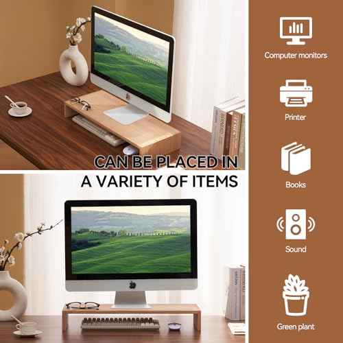 KIRIGEN Wooden Computer Stand - Monitor Arms, Laptop & TV Stand - Workspace Platform (59, Natural)