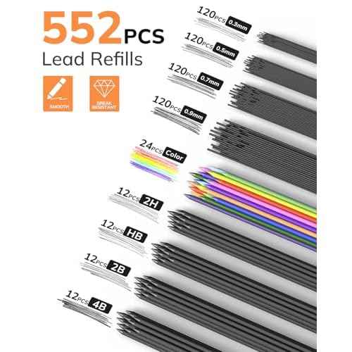 Four Candies 27PCS Art Mechanical Pencil Set with Case, 4PCS Metal Drawing Pencil 0.3, 0.5, 0.7, 0.9 mm & 2PCS 2mm Lead Holder (HB 2H 2B 4B Color) with 552 Graphite Lead Refills for Drawing Sketching