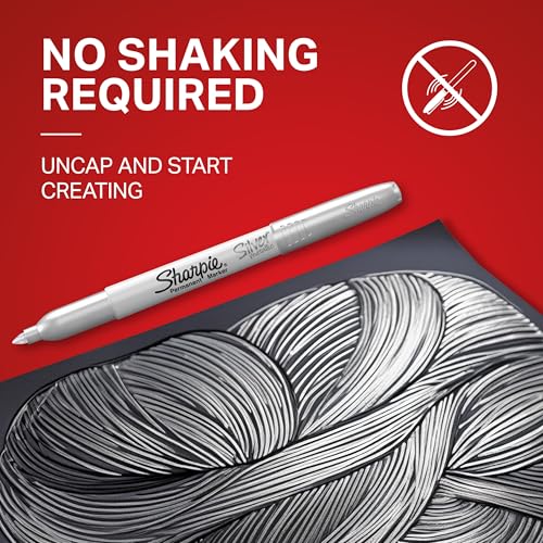 Sharpie Metallic Permanent Markers - Fine Point Silver, Pack of 2, for Dark & Light Surfaces