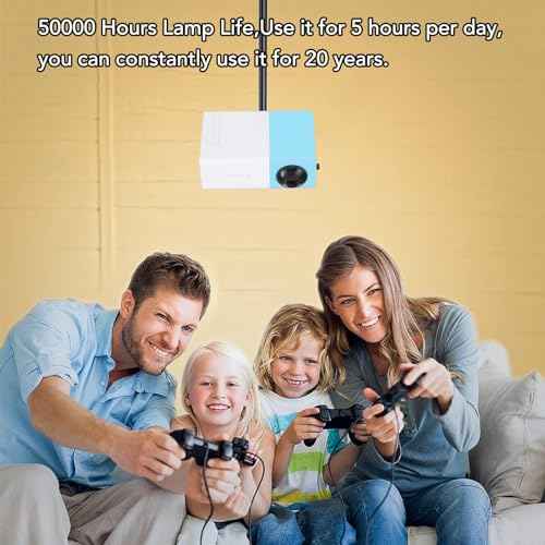 Mini Projector, Full HD 1080P Home Theater Video Projector Proyector, Portable Projector for Cartoon, 4:3 24 to 60 Inch Movie Projector with Remote Control, Blue White (US)