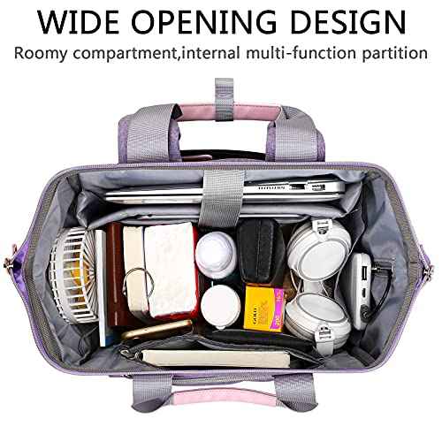 FALANKO Laptop Backpack for Women,Large Computer Backpack Fits 17 Inch Laptop with USB Charging Port RFID Water Resistant purse Casual Purple Bookbag for Teacher/work/College/nurse/Doctor/Woman