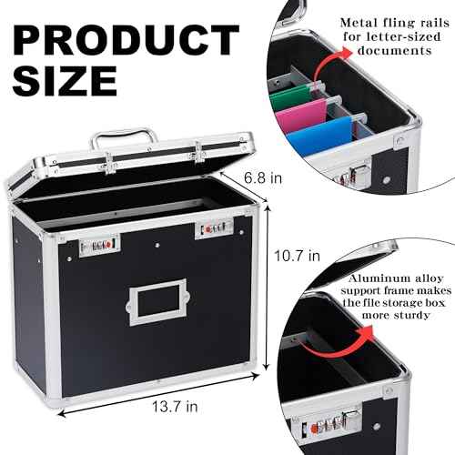 Aluminum Storage File Box with Lock,Portable Locking Storage Totes with Dual Combination Locks for Filing Office Documents