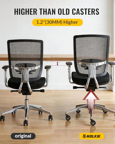 HOLKIE Black 11x22mm Office Chair Wheels Set of 5 – 3 inch Caster Rollers, Quiet, Soft PU, Carpet & Hardwood Floors