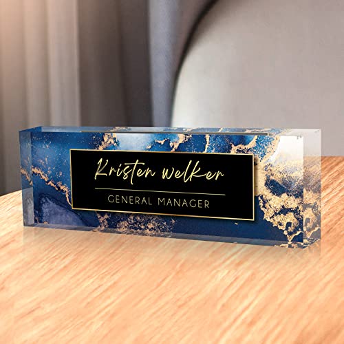 Blue Custom Desk Name Plate Personalised Office Decor for Men Women