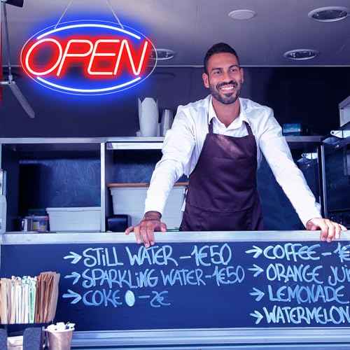16.5" X 9" Led Neon Open Signs for Business 12V/2A Ultra Bright Led Neon Open Signs Plug In Electric Light Up Open Sign with ON/OFF Switch for Bar Salon Coffee Stores Club Hotel (Oval)