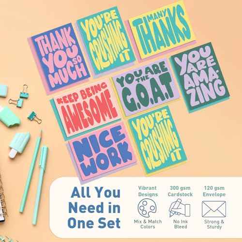 S&O Set of 24 Cute Appreciation Cards with Envelopes - 8 Unique Appreciation Card Designs - Thank You Cards for Coworkers, Employee, Teachers, Recognition & Gratitude, 4.25¡±x5.75¡±
