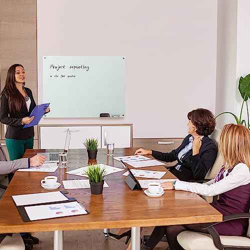 Magnetic Glass Dry Erase Board - White Board 48 x 36 Inches Wall Mounted Glass Whiteboard, Large Frameless Glass White Board for Wall Office, Home & School