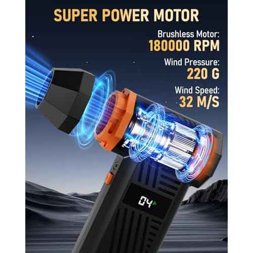 EVEAGE Compressed Air Duster, 180000RPM 4-Gear Adjustable Electric Air Duster with Display Screen & LED Light, 5000mAh Rechargeable Cordless Air Blower for Keyboard/PC/Car/Home Cleaning Reusable