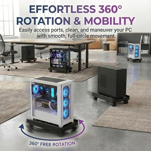 COOLOUS Adjustable Mobile CPU Stand with 4 Casters - Ventilated Under-Desk PC Holder