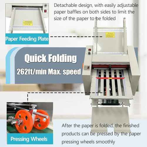 TECHTONGDA Automatic Paper Folding Machine with Counter and Adjusting Speed 110V Desktop Fold Paper 2 * 3in to 12 * 27in Fold Sizes, Max Speed 262ft/min for Offices, Schools