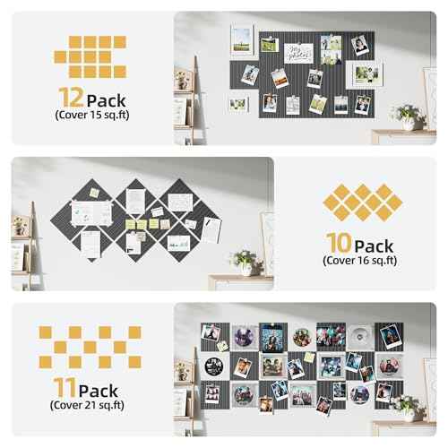 Large Cork Board for Wall 36" x 48" Black Bulletin Board with Safe Removable Adhesive Squares for Pictures Photos, Alternative CorkBoard Felt Pin Boards Tiles for Office Classroom Wall Decor-12 Pack