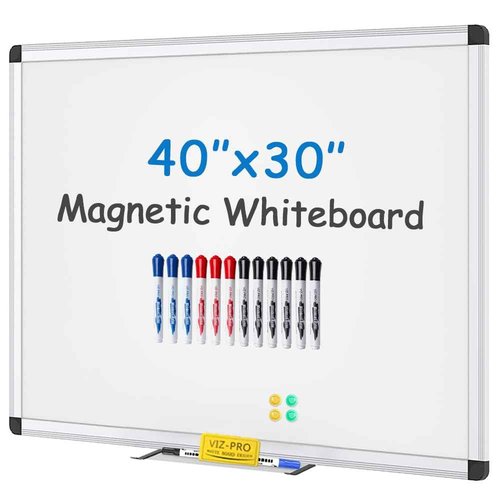 VIZ-PRO Magnetic Whiteboard/Dry Erase Board, 40 X 30 Inches, with 1 Eraser & 14 Markers & 4 Magnets