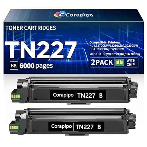 TN227 Black High Yield Toner Cartridge 2Pack:TN227 TN223 Toner Cartridge Replacement for Brother TN-227BK TN223Bk Use with MFC L3770CDW MFC-L3710CW HL-L3270CDW HL-L3230CDW