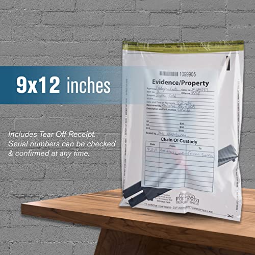 BankSupplies Clear Evidence Bags | Case of 100 | 9W x 12H | Tamper Evident Seal | Write-On Panel for Information | Plastic Safety Security Bag | Serial Numbers & Tear Off