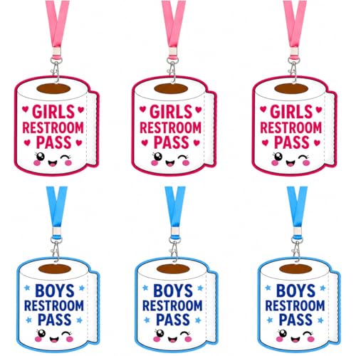Maidequan 6 Sets Classroom Bathroom Passes with Lanyard & Key Holder - Blue & Pink