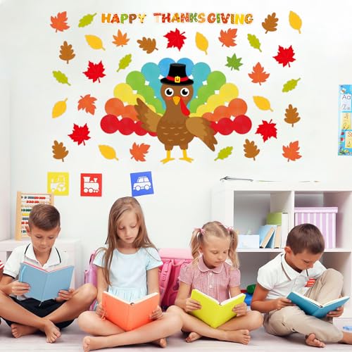 Thanksgiving Turkey Bulletin Board Set for Classroom Decoration Fall Maple Leaf Give Thanks Cutouts for Fall Thanksgiving Classroom School Wall D?cor