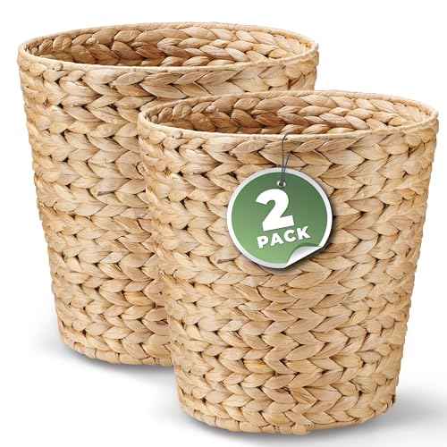 2-Pack Wicker Trash Cans, Wicker Waste Basket for Bathroom, Rattan Trash Can