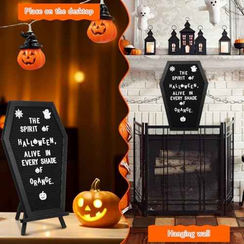 Operitacx Coffin Letter Board with 354 Spooky Halloween Characters & Numbers, Wooden Stand and Canvas Bag, 16x11 Inches Coffin Shaped Gothic Decor Sign Halloween Decorations