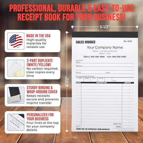 Custom Numbered Sales Invoice Books – 2-Pack, Personalized Duplicate Receipts