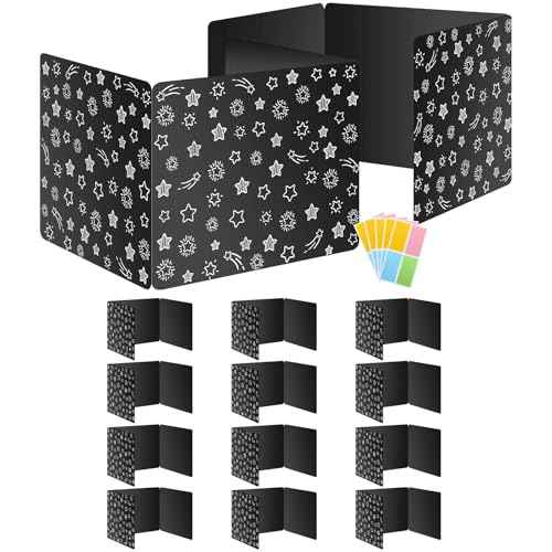 Black 12-Pack Desk Dividers for Students, Waterproof Plastic Study Carrel Divider, Durable Testing Dividers for Classroom Teacher Supplies, Easy to Clean Privacy Shield Folder Boards for Student Desk