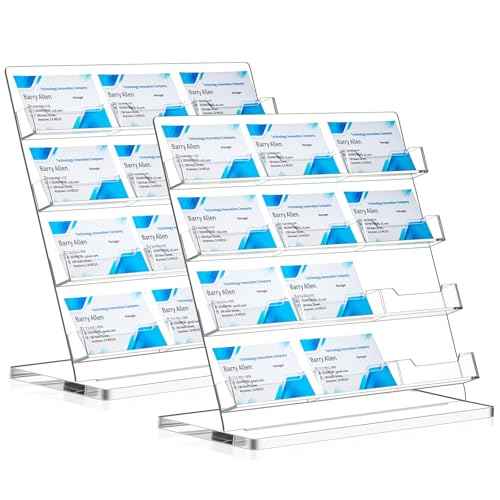 2 Pack Business Card Holder for Desk 12 Slots Freestanding Clear Acrylic Business Card Holder Display Stand Multiple Organizer for Office Meeting Exhibition Home