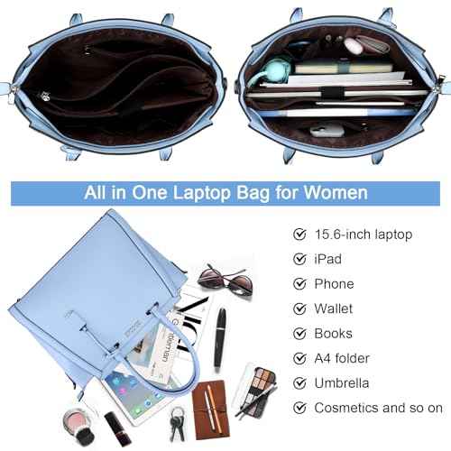 Stylish 15.6 Inch Laptop Tote Bag for Women - Travel Computer Handbag with Long Shoulder Strap