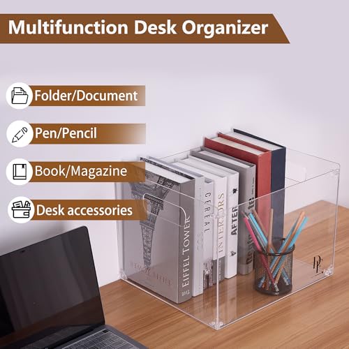 DF Acrylic File Holder with Handles - Acrylic File Organizer - Clear File Box for Letter Size/A4 Folder Holder - Desktop Hanging File Organizer (Without Partition)