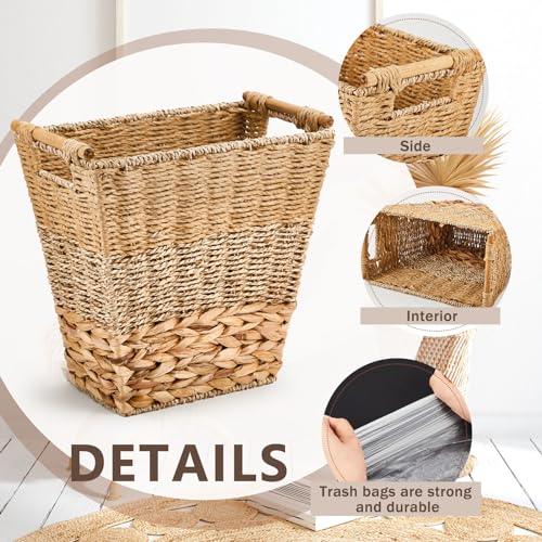 Mifoci 2 Pcs Wicker Trash Basket for Bathroom Woven Rattan Garbage Basket with 50 Plastic Bags, Boho Wicker Trash Can for Bathroom Kitchen Bedroom(Multicolor)