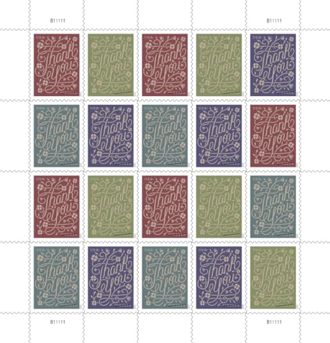 USPS Thank You Forever Stamps Sheet of 20 - Elegant Floral Design 2020 Scott #5519-5522