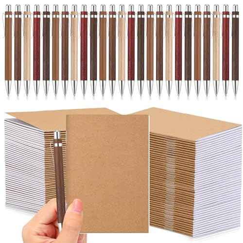 Kisston 50 Sets Mini Pocket Notebook with Pens Bulk Christmas Notebook Gifts Small Memo Notepad with Bamboo Pens for Employee Coworker Team Gifts(Retro Colors)